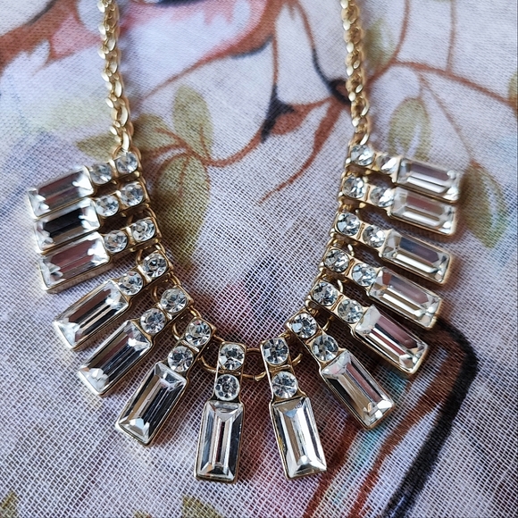 Crystal Clear Fat Baguette Mirror Finish Rhinestone Gold Tone Hardware Necklace - Picture 5 of 10